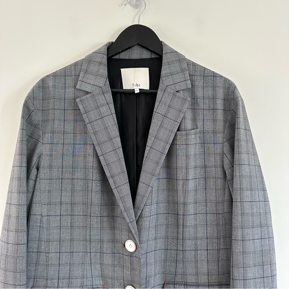 Tibi Oversized Jasper Checked Woven Blazer Size 4 Grey Multi Colour - Picture 11 of 15